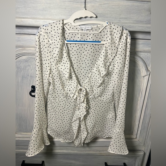 Anthropologie Maison d’Amelie Polka Dot Ruffle Blouse Twee Coquette Delicate - Picture 2 of 7